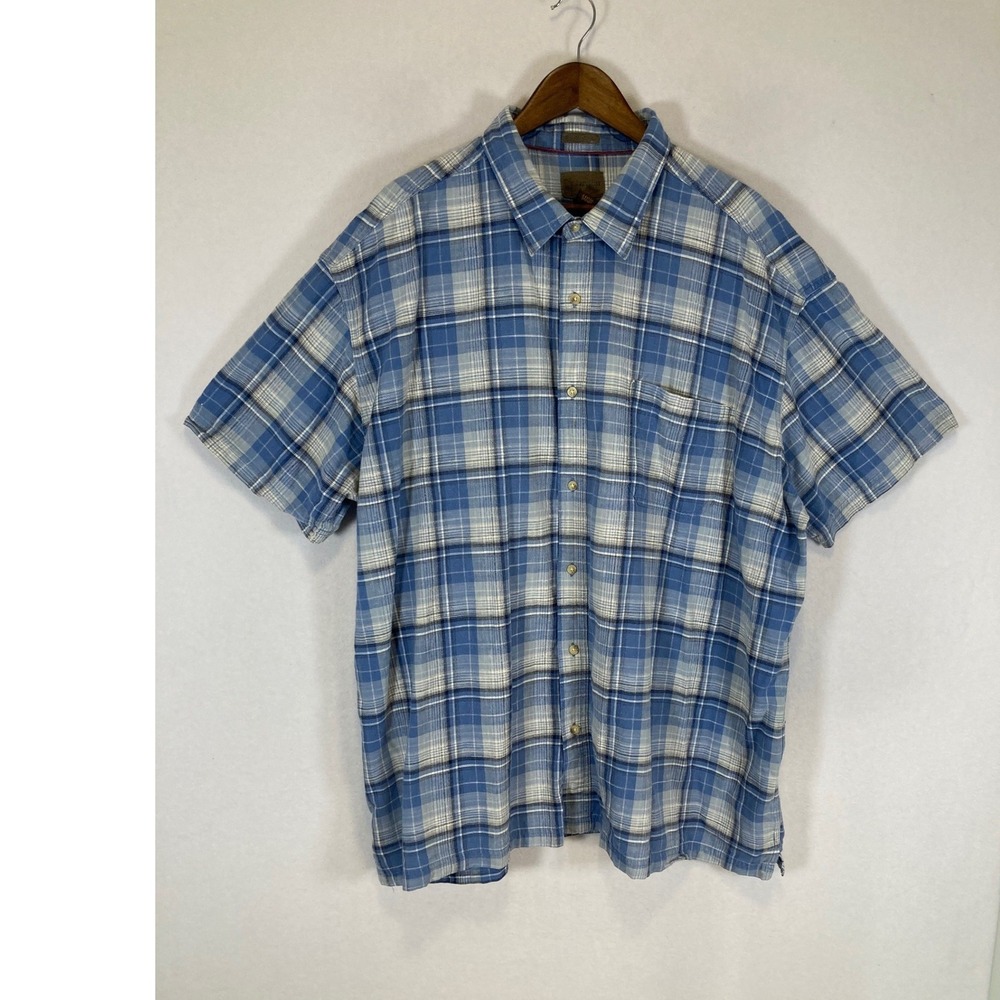 Coastal Dadcore St. Johns Bay Men 3XL Blue Plaid Cotton Short Sleeve Button Down